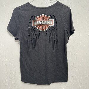 Harley Davidson Top T Shirt Womens XL V Neck Short Sleeve Wing Cut Out Back Moto
